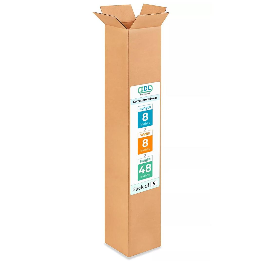 Tall Moving & Shipping Boxes 8 x 8 x 48 inches (5-Pack) - Extra Strength 200 lb vs Regular - USA-Made Corrugated Durable Moving Boxes - Packing and Moving Box for Delivery by IDL Packaging