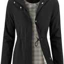 iCreek Women's Rain Jacket Long Raincoat Packable Hooded Waterproof Windproof Plaid Lined Trench Coat Lightweight for Outdoor (Black, S)