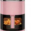 Simple Deluxe 12-in-1 Air Fryer 6.34 Qt, Digital Preset Airfryer with Visible Window, Nonstick and Dishwasher-Safe Basket, Air Fry, Roast, Bake, Dehydrate, Fries, 1700W, Pink