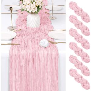 6 Pack Light Pink Cheesecloth Table Runner 17x108 Inch Semi Sheer Boho Gauze Cheese Cloth Fabric Table Runners Table Decor for Wedding Party Baby Shower Birthday Home Decor Garden Farmhouse