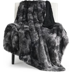 Bedsure GentleSoft Fluffy Black Blanket Cozy Gifts for Men, Black Home Decor Soft Fuzzy Plush Thick Warm Sherpa Fleece Faux Fur Throw Blanket for Couch Bed, Living Room College Dorm Decor, 50x60 (03- Tie Dye Black)