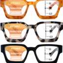 3 Pack Progressive Multifocal Reading Glasses for Women Retro Square Multifocus Readers Blue Light Computer Glasses, 2.5 x