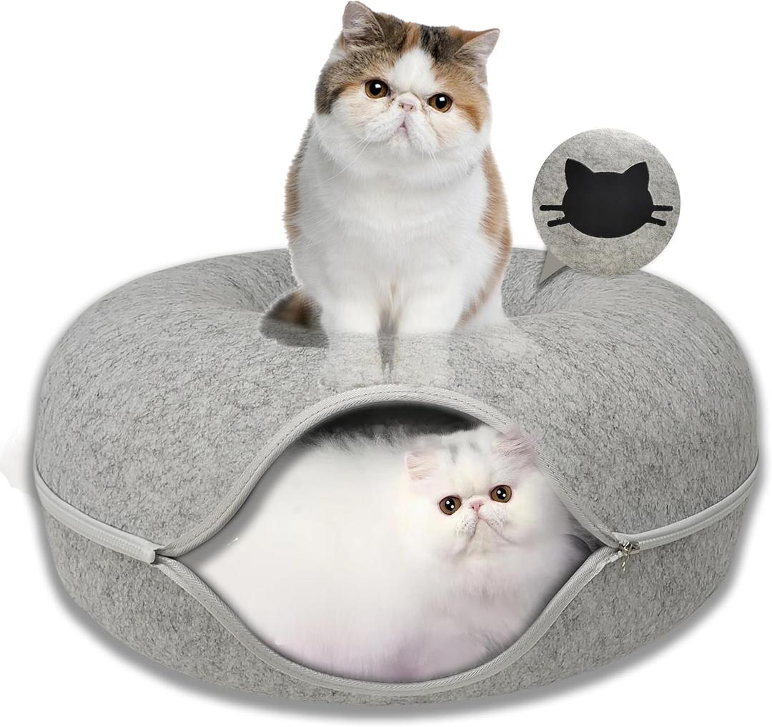 Donut Cat Tunnel Bed Peekaboo Cat Cave for Large Cats Up to 30 Lbs, Kitty Interactive Playing Tent House for Multiple Cats,Detachable,Scratch Resistant (2 in 1 Gray, Medium - 20 Inch Diameter) Donut Cat Tunnel Bed Peekaboo Cat Cave for Large Cats Up to 30 Lbs, Kitty Interactive Playing Tent House for Multiple Cats,Detachable,Scratch Resistant (2 in 1 Gray, Medium - 20 Inch Diameter)