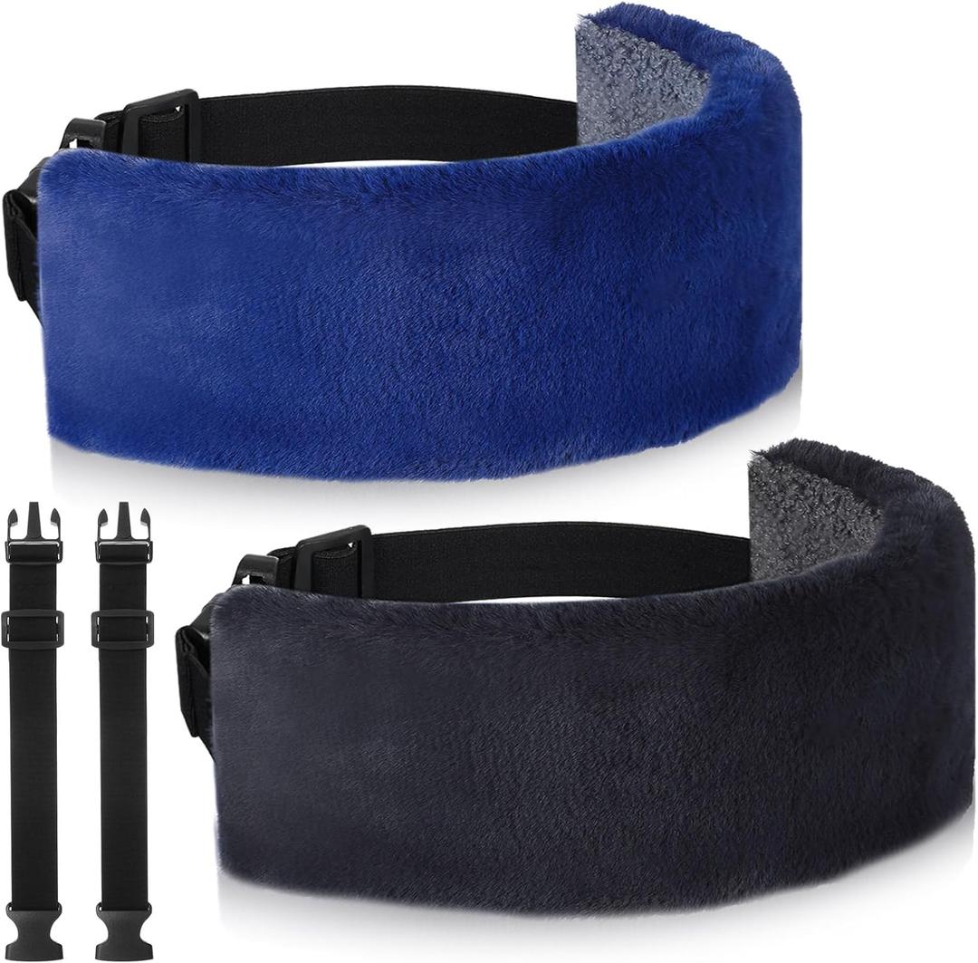 Xtinmee 2 Pcs Travel Pillow for Sleeping Airplane Headrest Airplane Head Strap Sleeper Pillow Travel Head Sleep Support Band with 2 Extension Straps for Car Plane Travel(Gray, Blue)