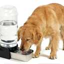 PAKEWAY Large Capacity Gravity Water Dispenser for Dogs, 2.3 Gallon Stainless Steel Pet Water Bowl for Medium & Large Pets, Low Refill Automatic Waterer with Filters