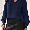 dowerme Womens Tops 2026 Spring V Neck T-Shirts Long Sleeve Shirts Lace Crochet Work Blouses Dressy Casual Loose Tunics (S)