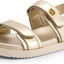 DREAM PAIRS Women's Comfortable Open Toe Flat Sandals Fashion One Band Summer Dessy Sandals (9, Gold-metallic)