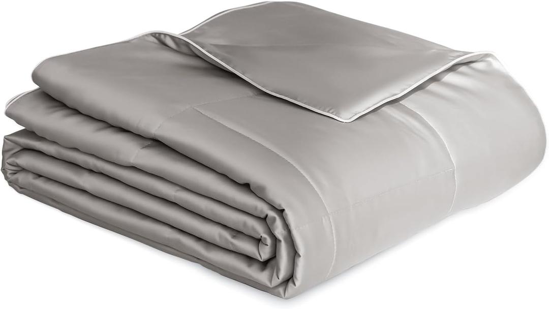 THXSILK Mulberry Silk Blanket, 100% Pure Silk Filling Comforter, Queen Size Blanket for Bed Camping Sofa, Soft Lightweight Cozy for All-Season, Grey (Queen(90"x90"))