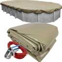 Robelle 12 x 24 ft Premium Winter Oval Pool Cover for Above Ground Pools | Tan Pool Cover, 4 ft Overlap (16 x 28ft Cover Size), Solid 14 x 14 Scrim, 5.2 oz/yd2, Style: 311224-4A