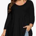 Womens Tunic Tops 3/4 Sleeve Plus Size Crew Neck Swing Flare Loose Fit T-Shirt Blouses to Wear with Leggings, Black XXL