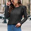 Women Eyelet Tops Casual Ruffle Long Sleeve Shirts Crew Neck Lace Embroidered Blouses Fall Outfits 2025 (Black)