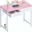 Pamray 32 Inch Small Computer Desk with 2 Drawers for Bedroom Study Writing Home Office Table for Small Spaces Pink