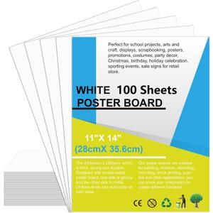 100 Pcs Poster Board White Poster Paper Bulk 11" x 14", ROOKEA 250Gsm Thickness Vision Boards Smart Poster Board for School Arts Craft Projects Presentations Drawing Scrapbooking Blank Graphic Display