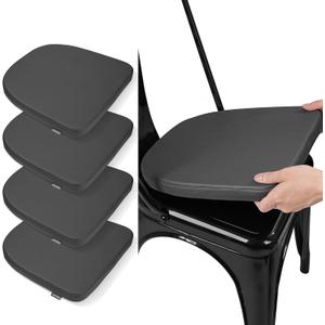 SINOSSO Modern Faux Leather 14" Metal Chair Cushions Set of 4, Leathaire Magnetic Chair Pads for Dining Kitchen Cafe Bistro Stackable Chairs (U-Shape, Black, 4)