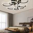Modern LED Ceiling Light 7 Rings Dimmable Fixtures with Remote Black Close to Ceiling Light 31.8" 130W 3000K-6500K Flush Mount Ceiling Lamp for Living Room,Bedroom,Kitchen