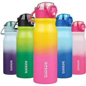 BJPKPK 25oz Insulated Water Bottle with Straw Stainless Steel Double Wall Water Bottles BPA Free Leak Proof Thermal Flask with Lockable Flip Lid and Soft Silicone Spout,Rainbow