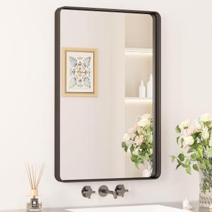 Keonjinn Black Bathroom Mirror, 20 x 30 Inch Rounded Rectangle Sandblasted Finish Bathroom Mirrors for Over Sink, Matte Black Farmhouse Mirror with Seamless Frame, HD Tempered Glass Vanity Mirror