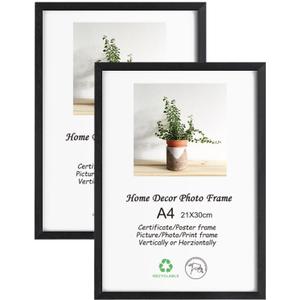 LYYYXGYP A4 Picture Frame Black Wood 2 Pack Solid Wood Photo Poster Frames 8.3X11.7 Print Certificate Diploma Frame with Plexiglass for Wall and Tabletop Display