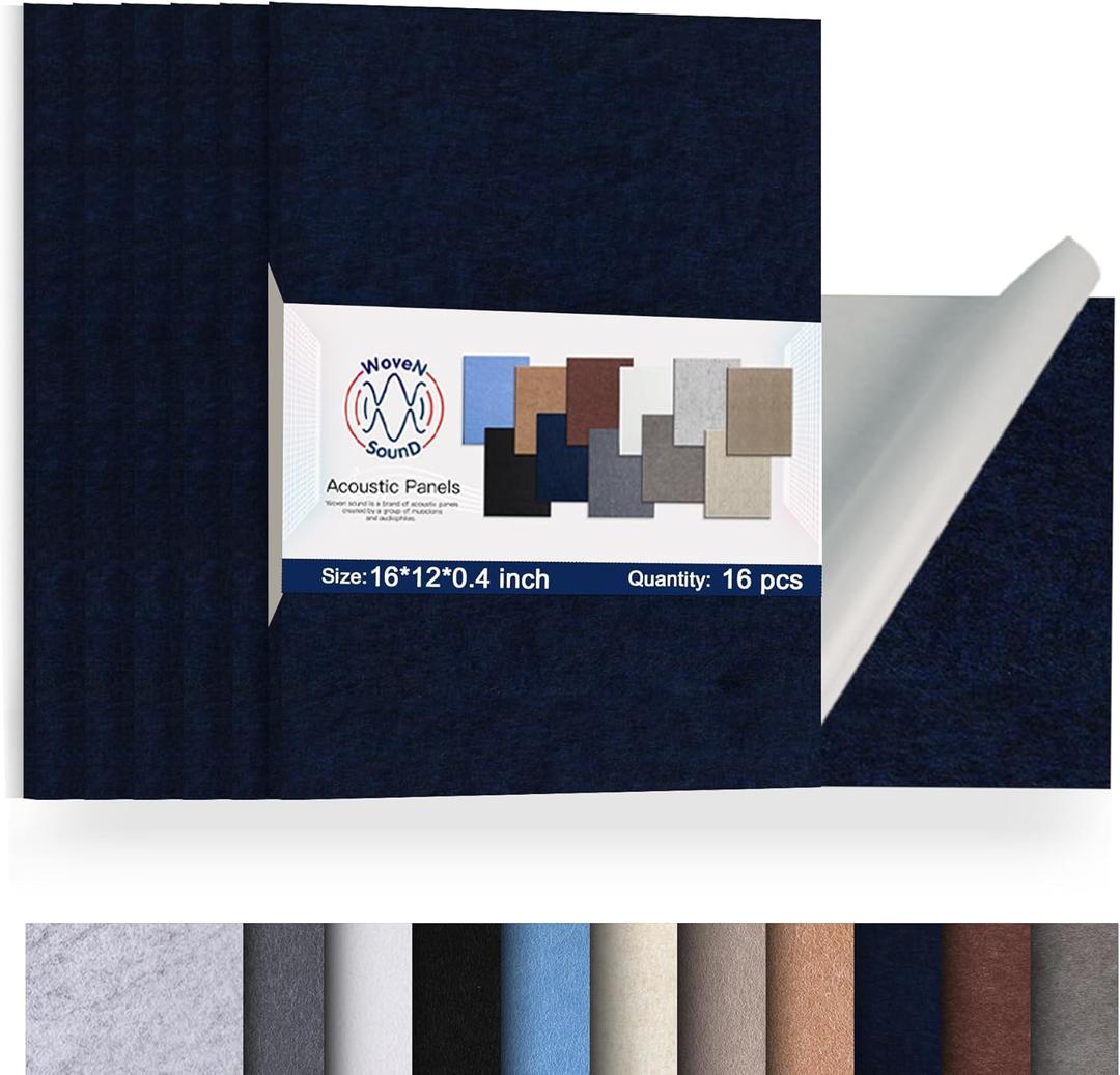 Woven Sound Large Acoustic Panels, High Density, Sound Dampening, Decorative Noise Blocker Felt Wall Tiles for Ceilings, Home Office & Gaming Room (Deep Blue), 16x12x0.4 Inch