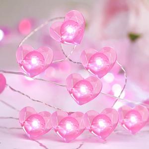 Valentine Day Decorations 13 ft 40 LEDs Pink Heart Shaped Twinkle Fairy String Lights Battery Operated for Kids Bedroom Wedding Indoor Outdoor Party Valentine's Day Mother's Day Decor(Pink)