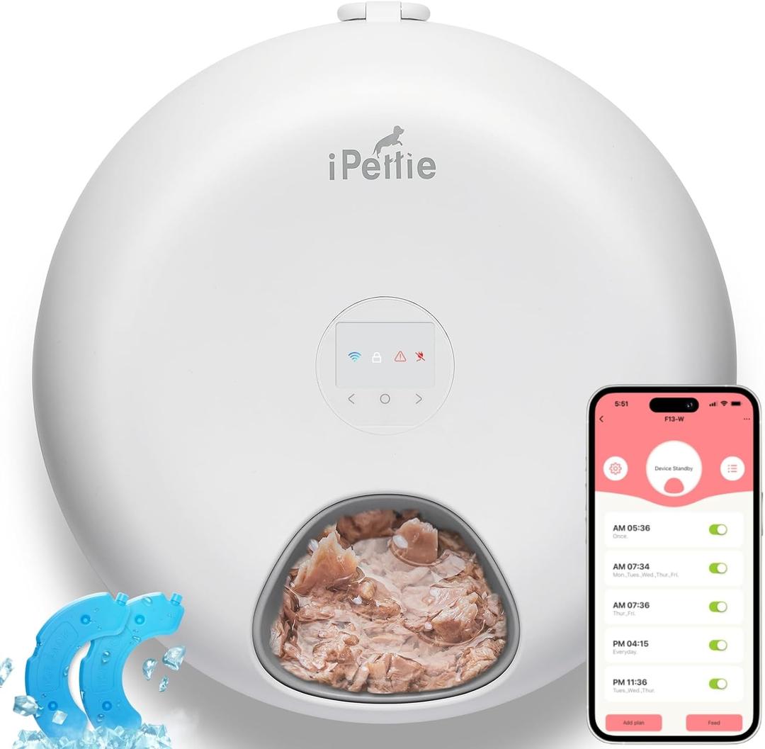 iPettie Donut Frost WiFi 6 Meal Automatic Cat Dispenser with App Control, Dry & Wet Food Automatic Cat Feeder, Smart Dog Feeder with Two Ice Packs, Programmable Timer, Holds 6 x  lb. of Food