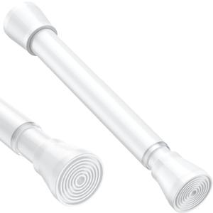 White Small Tension Curtain Rod 16-26 Inch,7/8" inch Adjustable Short Curtain Rod No Drilling,Spring Curtain Rod for Windows Kitchen Closet Doorway