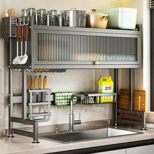 Hdrriozu Over the Sink Dish Drainer Drying Rack 3 Tier with Cover