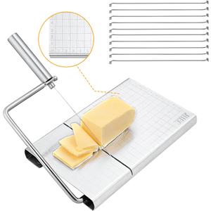 JHEC Cheese Slicer with 10 Replacement Wires - Stainless Steel Cheese Cutter for Soft Cheese Blocks - Kitchen Cheese Cutting Tool