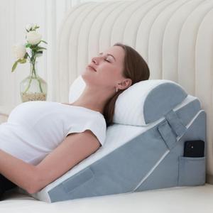 3Pcs Orthopedic Bed Wedge Pillow for Sleeping, Adjustable 9&12 Inch Memory Foam Wedge Pillow Post Surgery or Back, Neck and Knee Support, Triangle Pillow for Acid Reflux Gerd Snoring (22" x 22" x 12", Grey)