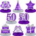Ferraycle 8 Pcs 50th Birthday Decorations Honeycomb Centerpieces for Women Men Purple Silver Vintage 50th Birthday Party Table Decorations Honeycomb Table Topper for Anniversary Decorations gifts
