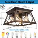 FadimiKoo Flush Mount Ceiling Light Fixtures for Kitchen Hallway, 4-Light Close to Ceiling Lighting, Industrial Farmhouse Square Cage Ceiling Lamp for Dining Room, Living Room, Bulb Not Included