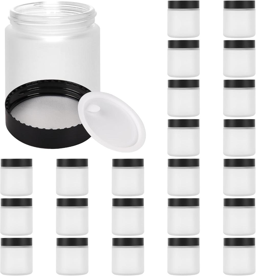 BILLIONSTARS 100g White Frosted Glass Cream Jars with Black Lid - Airtight Cosmetic Containers for Face Cream, Body Lotion, DIY Skincare Packaging, BPA-Free (Set of 24) (White Frosted, 3.5oz)