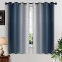 Yakamok Room Darkening Ombre Curtains 63 Inch Length, Navy Blue and Greyish White Thermal Insulated Gradient Color Curtains,Light Blocking Grommet Window Drapes for Bedroom,52 Inch Width,2 Panels