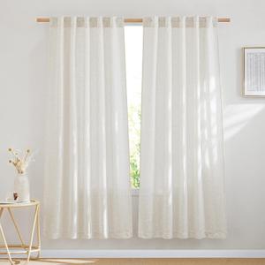 NICETOWN Natural Linen Curtains 70 inches Length, Rod Pocket & Back Tab Privacy with Light Filtering Drapes Flax Linen Blend Window Treatments for Farmhouse/Bedroom, 2 Panels, W37 x L70