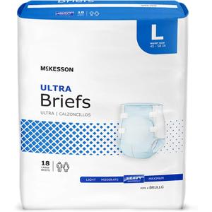 McKesson Ultra Briefs, [18 Count], Size L, 45-58 in. Incontinence Adult Diapers, Heavy Absorbency, Unisex, Disposable, Elastic Leg Gathers and Contoured Fit for Men and Women