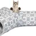 LUCKITTY Geometric 3 Way Cat Tunnel with Plush Inside,Cats Toys Collapsible Tunnel Tube with Balls, for Rabbits, Kittens, Ferrets,Puppy and Dogs