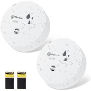 Geevon 2 Pack Water Leak Detectors, 100dB Water Sensor Alarms Flood Detector for Basements, Bathrooms, Laundry Rooms, Kitchens, Garages, and Attics, Water Alarms Battery-Operated (Battery Included) (White)