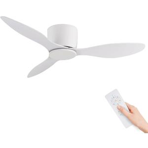 GESUM 42 Inch Ceiling Fan No Light, Flush Mount White Ceiling Fan with Remote Control, 6-Speed Reversible DC Motor Timer Noiseless for Living Room Bedroom Kitchen Garage Balcony
