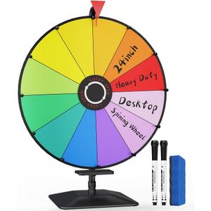 24 Inch Prize Wheel,Tabletop Heavy Duty Spinning Wheel for Prizes, Prize Wheel Spinner with Stand & 12 Slots & Dry Erase & Eraser for Party, Carnival, Trade Show, Classroom Activities,Spinning Game