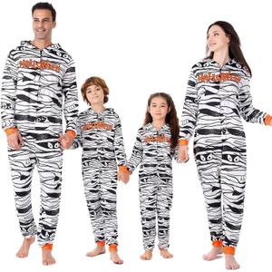 ANGELGGH Matching Halloween Onesie Pajamas Family Holiday Hooded PJs Adult Couples One Piece Sleepwear Funny Ugly Loungewear (Men, L, Mummy) (L)