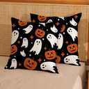 Halloween Pillow Covers 18x18 Pack of 2 Black Orange Ghost Pumpkin Throw Pillow Covers Outdoor Decoration,Autumn Halloween Holiday Ghost Pillowcase Linen Decorative Cushion Case for Couch Sofa