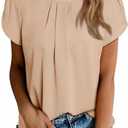 Dokotoo Women's Casual Round Neck Basic Pleated Tops Short Sleeve Loose Fit Curved Keyhole Back Chiffon Blouses Tshirts (X-Large)