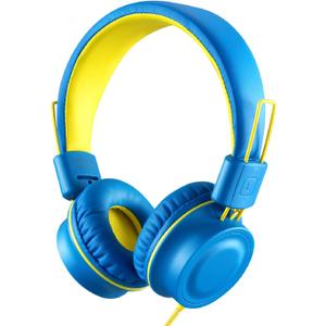 Kids Headphones-Noot Products K33 Foldable Stereo Tangle-Free 5ft Long cord 3.5mm Jack Plug in Wired On-Ear Headset for Children/Teens/Boys/Girls/ipad/School/Kindle/Travel/Plane/Tablet (Electric Blue)