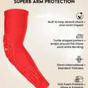Compression Padded Arm Sleeves for Youth & Adults - Elbow & Forearm Support - Breathable Football Padded Sleeves (Red)