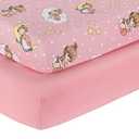 2 Pack Fitted Crib Sheets for Girls in 100% Jersey Knit Cotton – Pink and Yellow Precious Moments Design Plus Solid Pink Girl’s Crib Mattress Sheets by Everyday Kids
