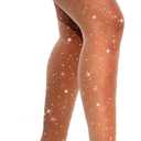 VEBZIN Sexy Sparkly Fishnets Stockings Jeweled High Waist Fishnet Tights for Women Rhinestone Party Pantyhose (Nude 1 Pack)