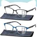 Progressive Multifocal Reading Glasses Women Cat Eye No Line Multifocus Transition Blue Light Reader Lady Metal Frame