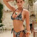 ZAFUL Crochet Triangle Bikini Halter Sting Bikinis Cute Cheeky Two Piece Swimsuit Sexy Bathing Suit for Women 2026 (Black, S)