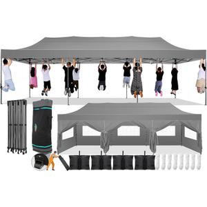 COBIZI 10x30 Pop Up Canopy with 8 Sidewall,Heavy Duty UPF 50+ All Season Wind Waterproof Commercial Outdoor Wedding Party Tents for Parties Canopy Gazebo with Roller Bag(10 x 30 ft Gray)