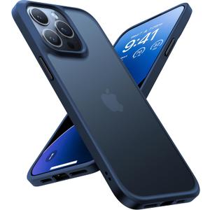 TORRAS Shockproof for iPhone 15 Pro Max Case Blue, [12FT Military Grade Drop Tested] Translucent Slim Protective Matte Hard Back Phone Case for 15 Pro Max 5G Guardian, Navy Blue Titanium